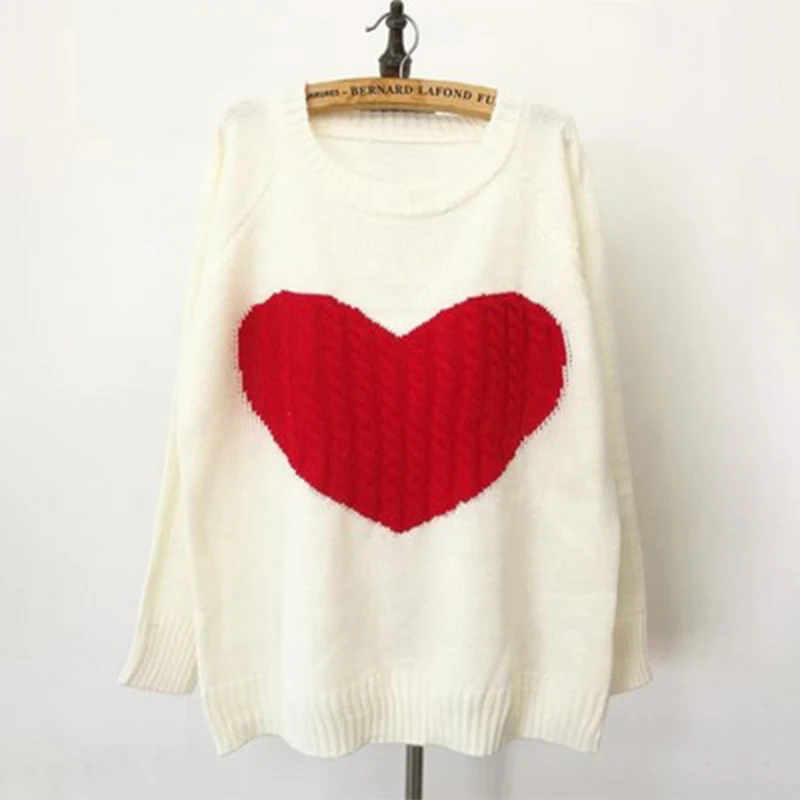 Sweater Women Oversize Pullover Knitted Long Sleeve Sweater Ladies Girl Autumn Winter Sweater Pull Femme Heart Top Women Sweater