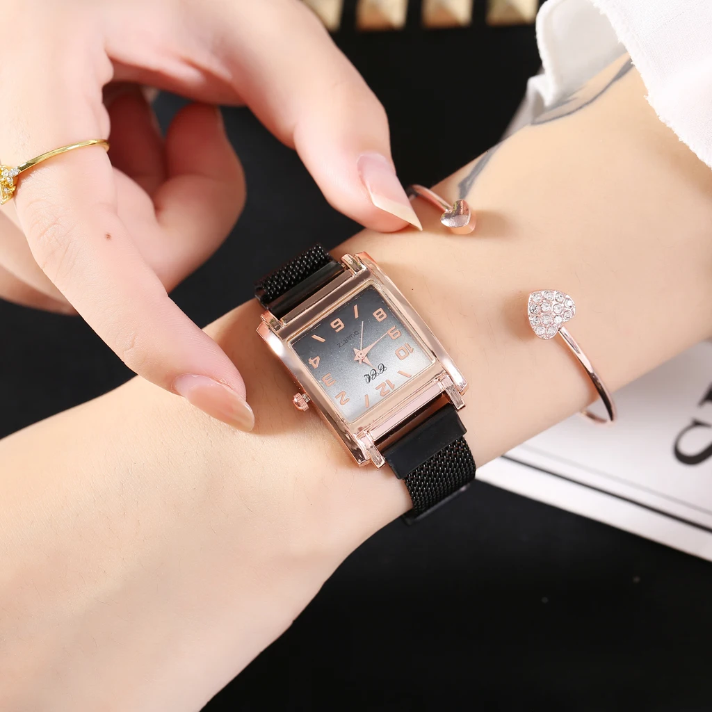 Женские квадратные часы с арабскими цифрами, роскошные женские кварцевые часы с магнитной пряжкой градиентного цвета, часы для подарка