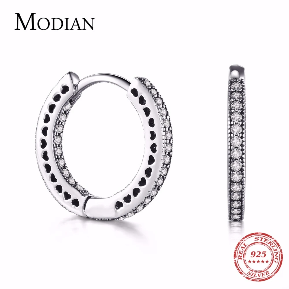 Modian, Настоящее серебро 925 пробы, классические серьги кольца с сердечками, роскошные серьги с кубическим цирконием, модные ювелирные изделия для женщин, свадебный подарок|hoop earrings|heart hoop earringsheart hoops | АлиЭкспресс