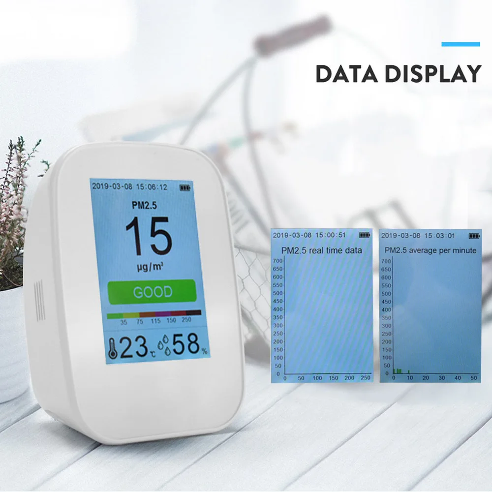 

D9-B Digital Air Quality Detector Meter Indoor Outdoor TVOC PM2.5 Tester Meter Monitor Tester with Rechargeable Battery