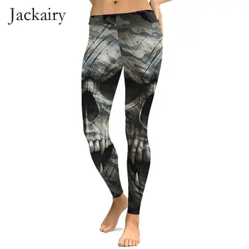 

Plus Size Skull Print Leggings Women Sexy High Waist Sportwear Gym Fitness Leggings Elastic Slim Running Pants