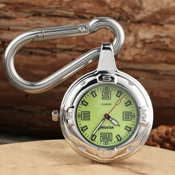 

Luminous Watch Senior Professional Medical Dial Clip Carabiner Hook Quartz Pocket Watches for Men Women Noctilucent Fluorescent