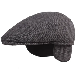 HT3511 Berets Men Autumn Winter Hat Caps for Men Warm Male Earflap Cap Retro Flat Cap Elder Man Dad Hat with Ear Flap Beret Cap