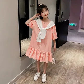 

YourSeason 2020 Summer New Teen Kids Cotton Loose Dress Korean Style Cute Princess Brief Baby Girls Loose Casual Dresses O Neck