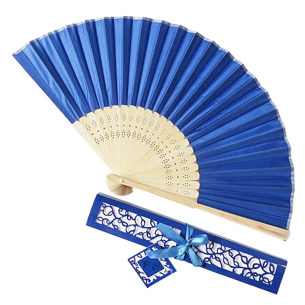 1 шт. многоцветная Свадебная Персонализированная шелковая ткань складной Ручной Веер вентиляторы в подарочной коробке подарочная Сумка из органзы abanicos para boda ED