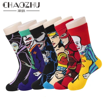 

CHAOZHU 20 Colors Men's Tube Cotton Crew Socks Characters Anime Clown Venom Cool Boys Young Skateboard Long Sox Male 4 Seasons