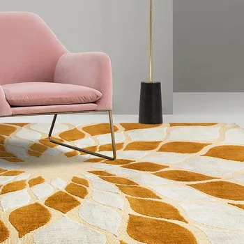 

Big size Nordic style orange geometric pattern high density machine weaved area rug , decoration floor mat for girl's room