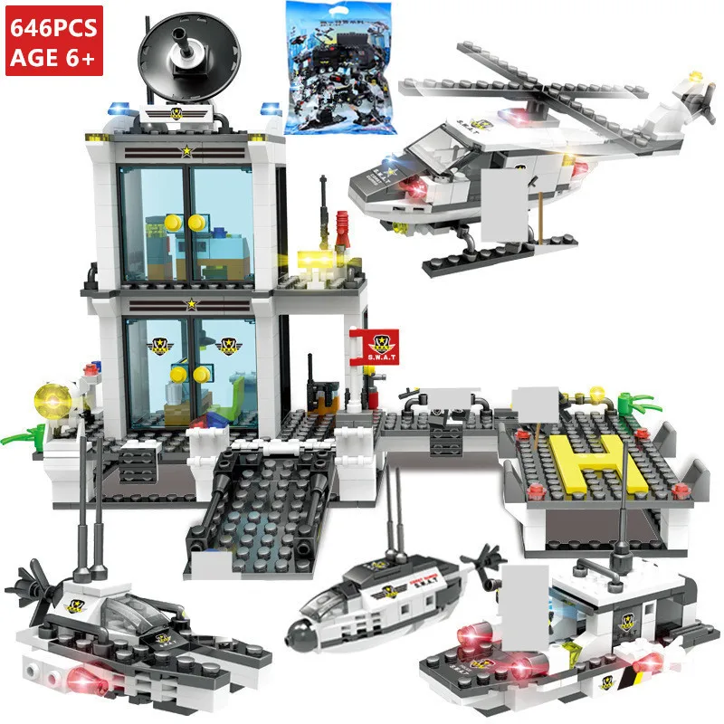 

646Pcs City Police SWAT Command Coast Guard Helicopter Building Blocks Sets LegoINGLs Technic Kids Bricks Toys for Children