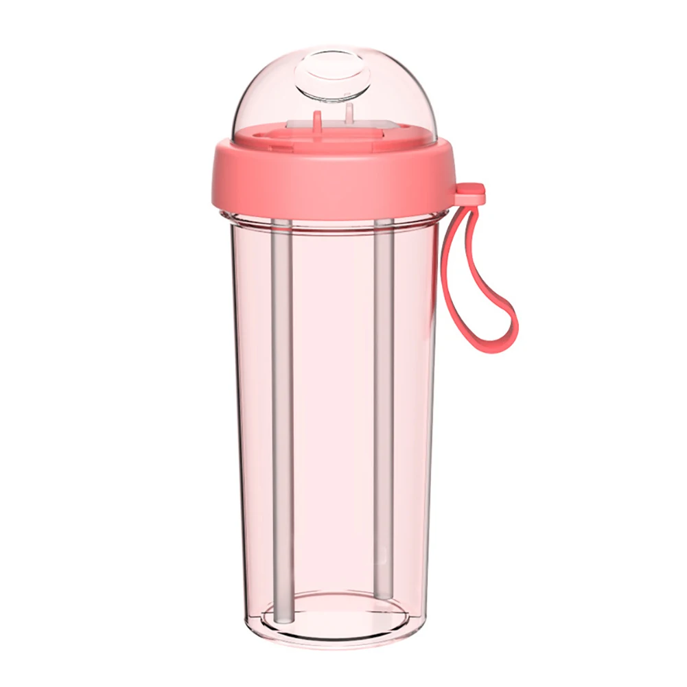 

Dual-use Water Bottle Practical Large Capacity Double Straw Drinking Glass Leakproof with Handle Double Cup 420/600 ml Tazza HTQ