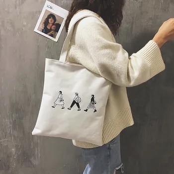 

New 2020 Deal Cartoon Print Vintage Harajuku Casual Female Canvas Fun Cartoon Summer Ulzzang Shoulder Bags Shopping Bag#P30