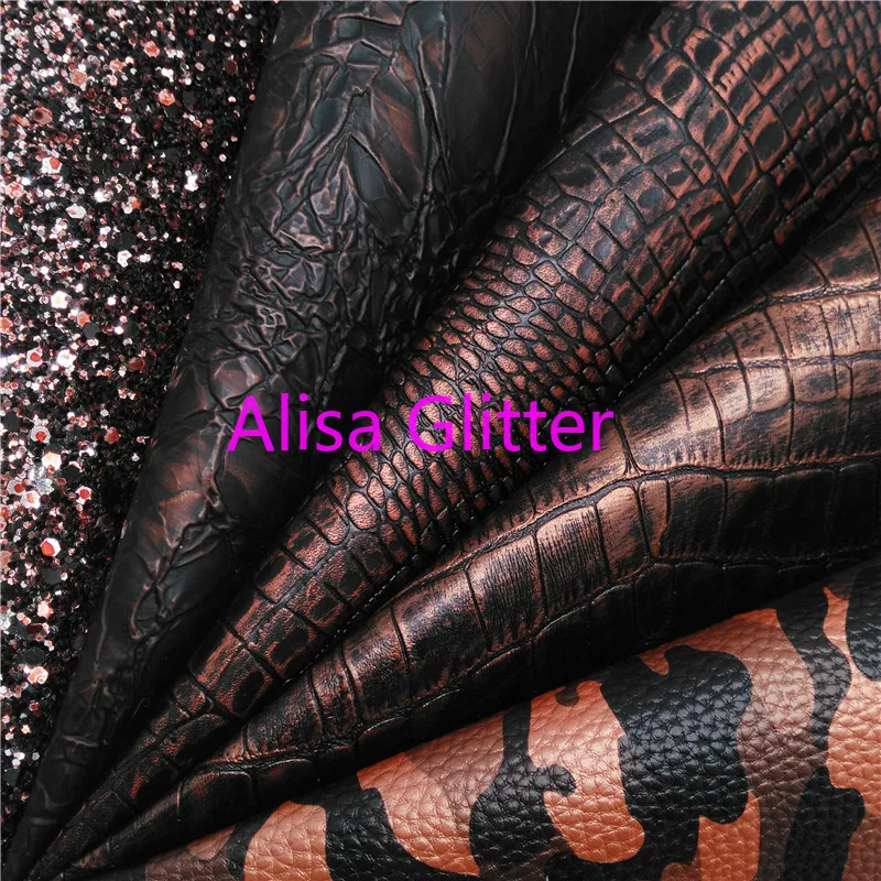 1PCS A4 SIZE 21X29cm Alisa Glitter BROWN Fabric Croco Faux Leather Synthetic PU for Bow DIY G33A | Дом и сад