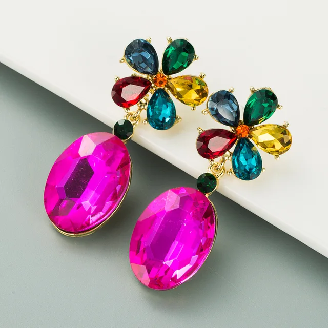 Elegant Fuchsia Crystals Zircons Long Drop Women Earrings Flowers Dangle Earrings Jewelry for Bridal Wedding Earrings Bijoux Fuchsia