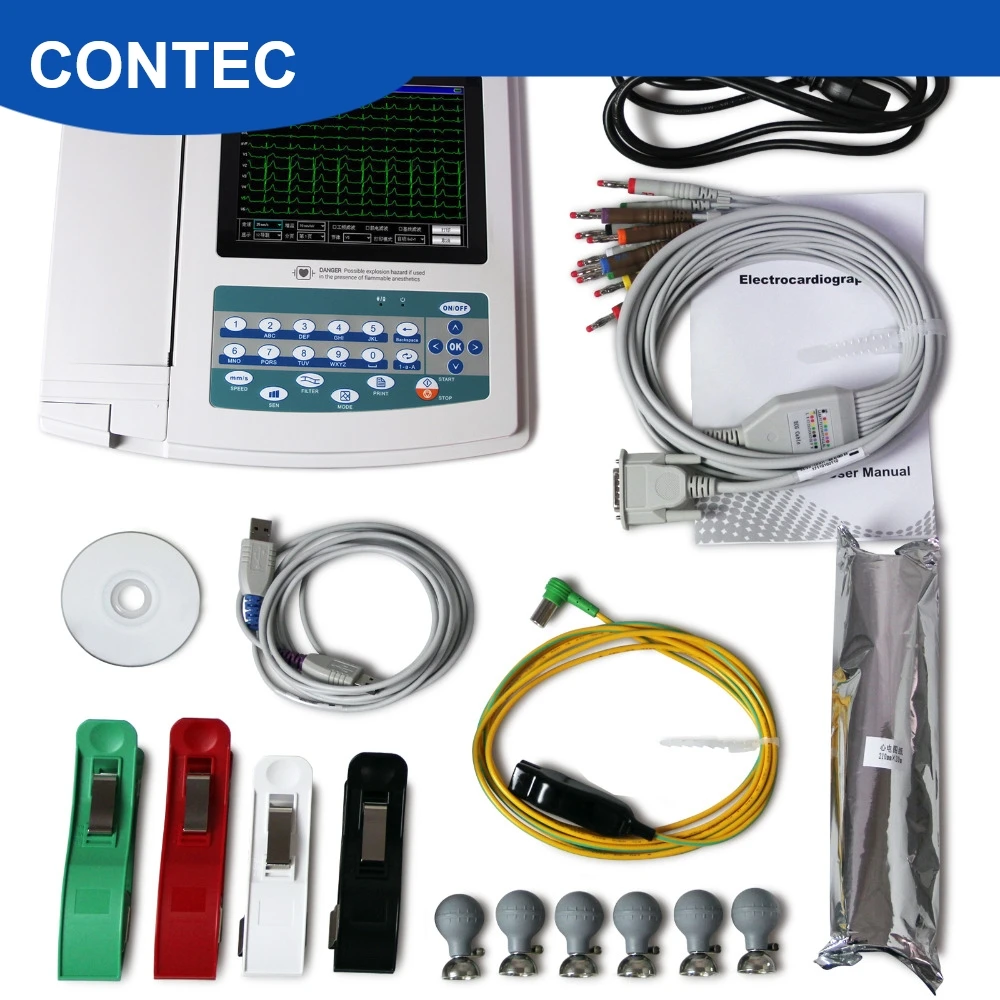 США сенсорный портативный ЭКГ/ЭКГ машина ECG1200G, принтер и бумага, 12 каналов 12 проводов FDA, CE