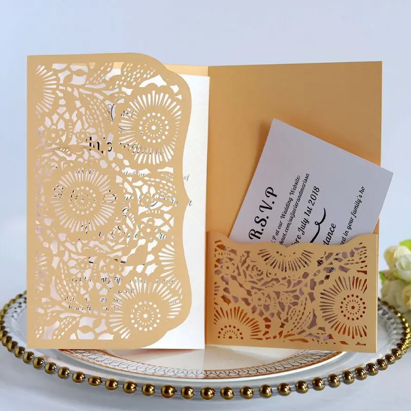  10pcs/set Laser Cut Luxury Hollow Wedding Invitations Card Elegant Lace Print Personalized Business - 4.00036E+12