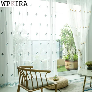 

Yellow Diamond Sheer Curtain for Living Room Lace Tulle Curtain for Bedroom Embroidery Voile Blue Drape Mesh Fabric S440#40