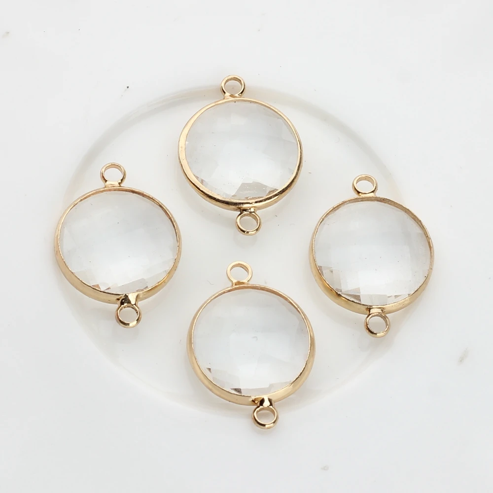 Crystal Glass Edging Facet Round Geometric Charms Connector 16mm10pcs/lot For DIY Women Bracelet Necklace Earrings Accessories