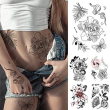 

Waterproof Temporary Tattoo Sticker Sketch Line Snake Flower Moon Flash Tattoos Old School Body Art Arm Fake Tatoo Women Men