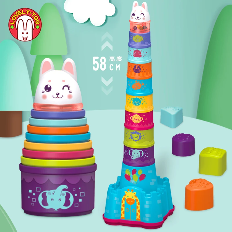 

Baby Stacking Cups Castle Toy Stack Ring Tower Building Block Shape Matching Nesting Kit Educational Toys For Infant