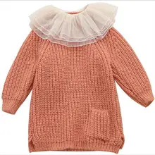 Шерстяные платья для маленьких девочек Хлопковое Вязаное детское платье-свитер платье с длинными рукавами и оборками для девочек Милая одежда для малышей 2, 3, 4, 5, 6, 7 лет