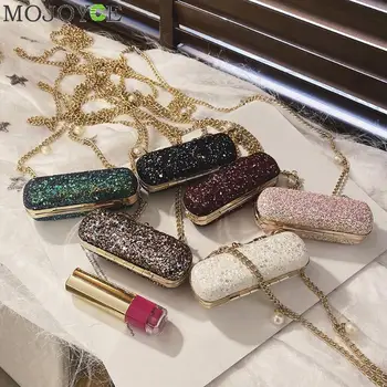

Fashion Sequin Leather Women Shoulder Messenger Bag Lipstick Mini Chain Evening Dinner Decorative Pendant Crossbody Satchel Bags