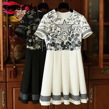 

Tpmaccool luxury designer HIGH END women summer dresses Elegant Heavy floral Embroidery High Waist Short-Sleeve mini party Dress