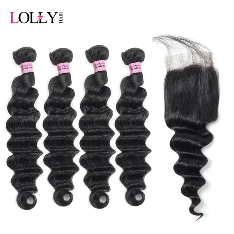 Lolly 4 пряди свободные глубокие волнистые волосы с кружевной застежкой перуанские