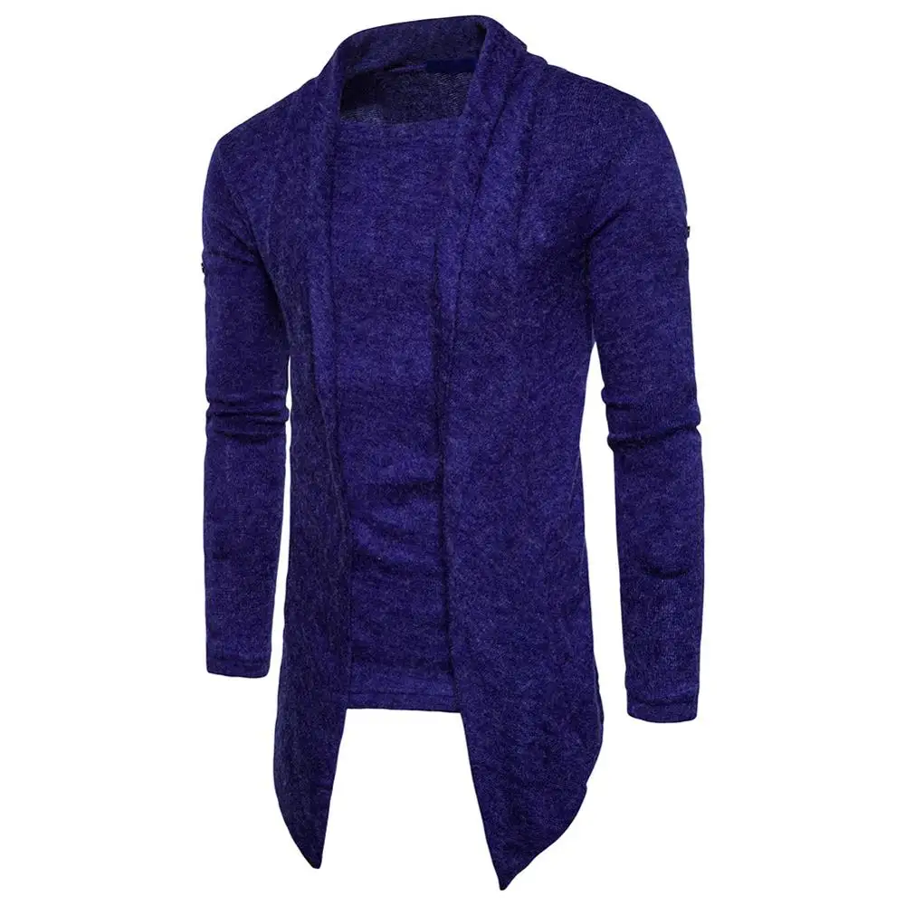YUNCLOS 2019 Blue Fake 2 Piece Thick Cardigan Sweater Men Slim Fit Jumpers Knitwear Warm Korean Style Casual Sweater Coat Men
