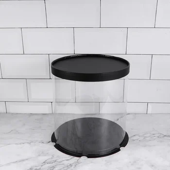 

Plastic Cake Box Round Cake Packaging Boxes Transparent Organizer for Home Dessert Shop (Black, Single-layer) (8inch)