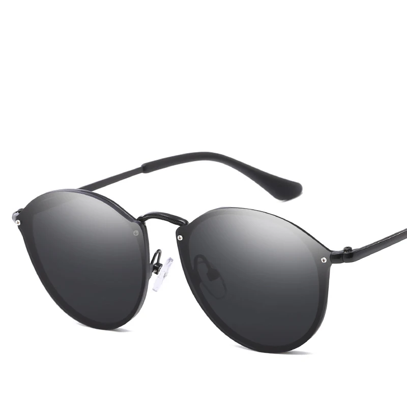 Роскошные круглые солнцезащитные очки для женщин, фирменный дизайн CatEye, Ретро стиль, без оправы, Зеркальные Солнцезащитные очки для женщин - Цвет линз: 1-Black-Gray