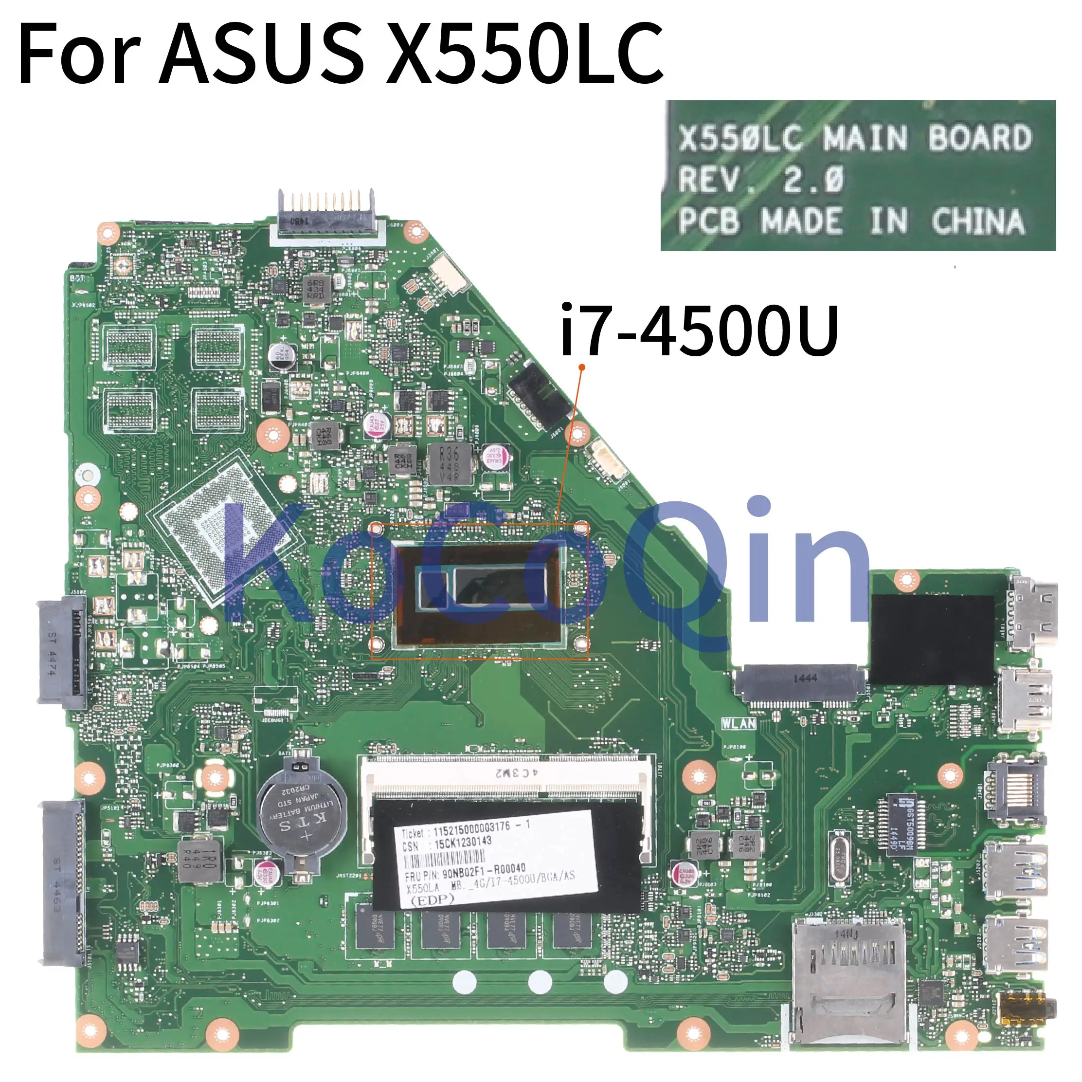 KoCoQin материнская плата для ноутбука ASUS X550LC материнская плата REV: 2,0 i7-4500U SR16Z