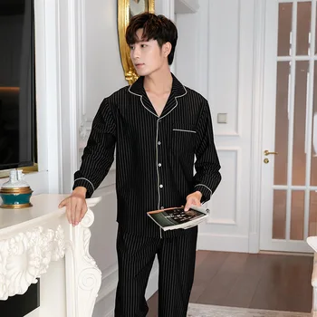 

Spring and autumn Roman striped men's suit lapel cardigan home service autumn and winter plus size