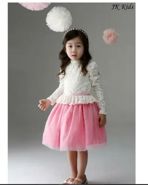 

Spring And Summer Korean-style Childrenswear Long Sleeve Children Shirt Top Grade Lace Fabric Princess Skirt