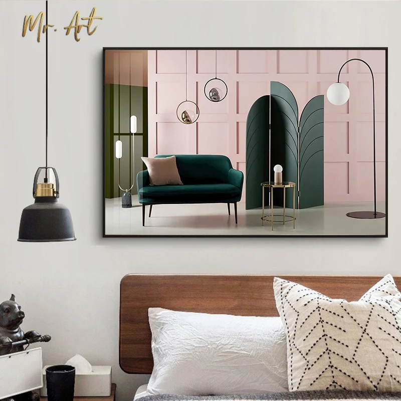 

Nordic Canvas Painting Morandi Color Indoor Living Room Design Poster and Print Modern Wall Art Picture for Living Room Bedroom
