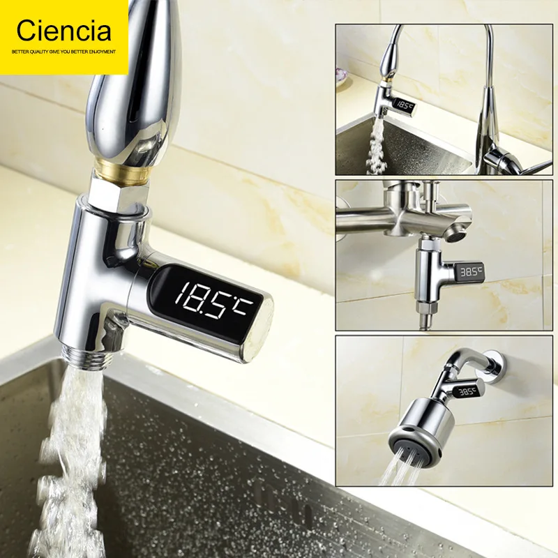 

Plastic Electroplated Hydraulic Thermometer Faucet Fittings Accessories Bathroom Shower Water Temperature Display Angle Adjustab