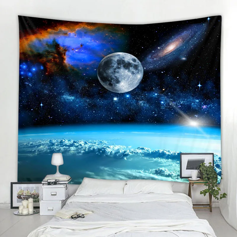 Milky Way Night Sky Tapestry Moon Night Starry Sky Landscape Tapestry Bohemian Psychedelic Home Living Room Bedroom Decoration Tapestry Decor