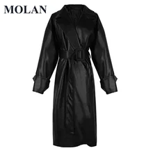 

MOLAN Oversize Long Leather Jacket Woman French Streetwear Long Sleeve Loose Leather Jacket Coat Stylish Black Female Outwear