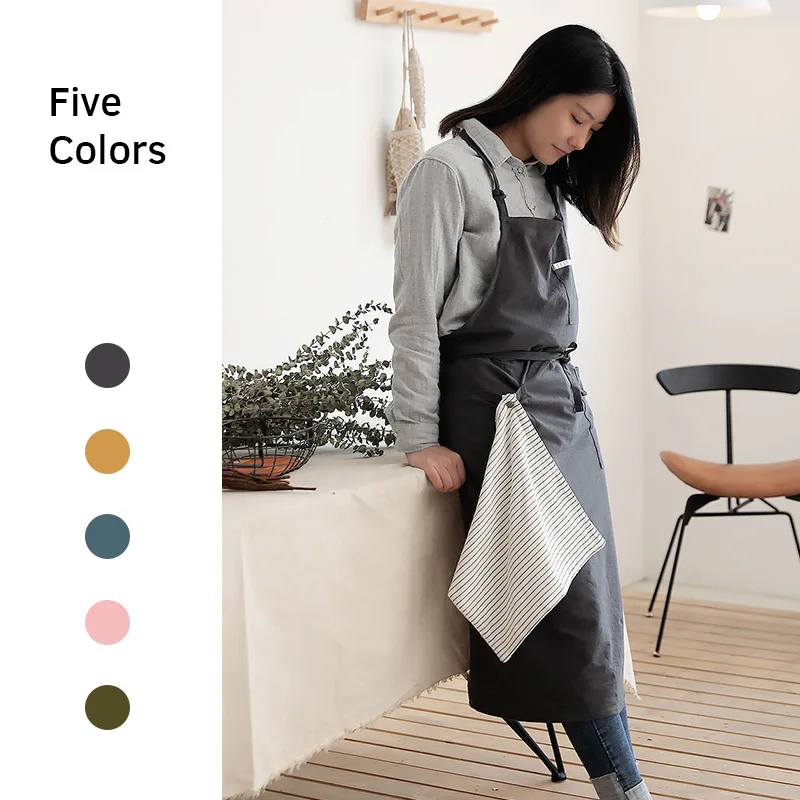 2020 New Nordic Wind Adult Unisex Cotton Long Apron Bib Coffee Shops and Flower Shops Work Cleaning Aprons for Woman