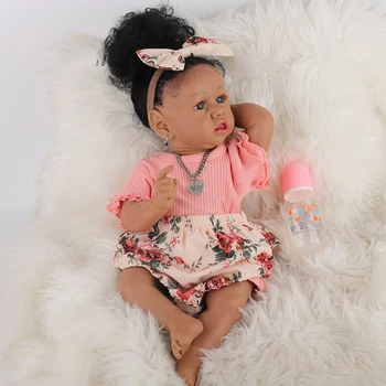 

UCanaan Reborn Baby Doll 22'' 55CM Lifelike Baby Toddler Dolls Soft Cloth Body Black Skin Girls Doll Children Xmas Gift
