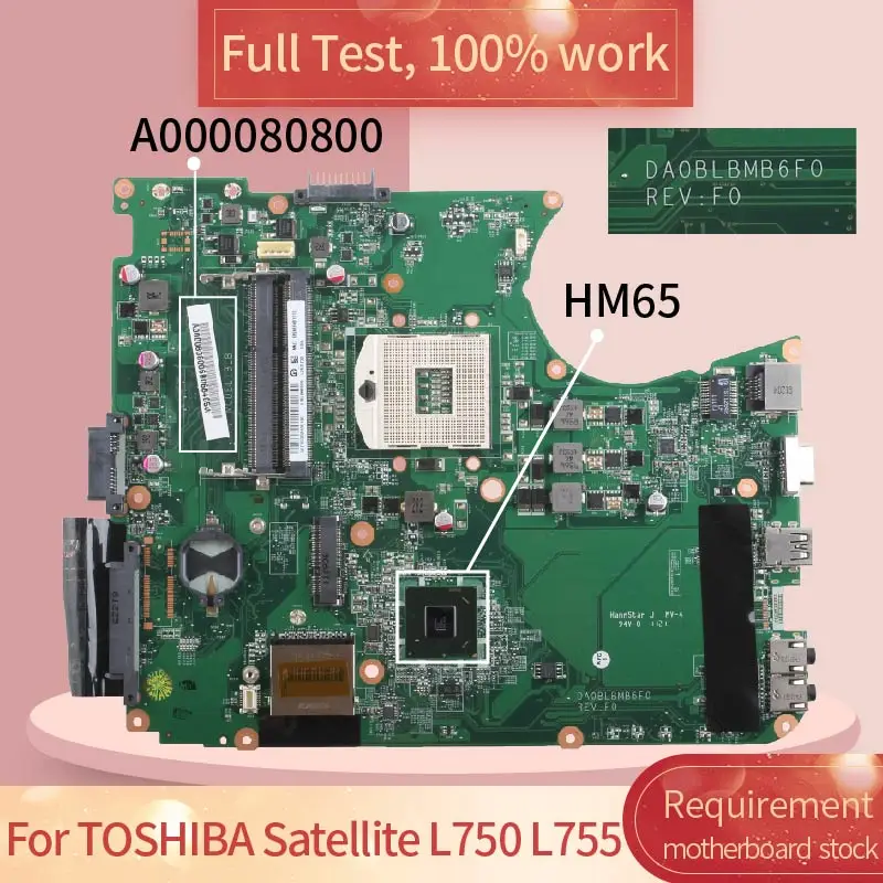 Placa-mãe do Portátil para o Satélite Toshiba L750 L755 Da0blbmb6f0 Da0blbmb6f0 A000081420 A000080670 A000080800 Ddr3 Hm65