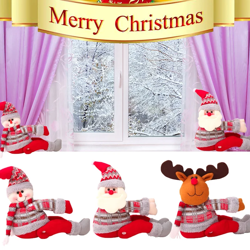 

Christmas Decoration Curtain Buckle Xmas Cartoon Decorations Gift Doll Santa Claus Snowman Elk For Home Navidad New Year Deco