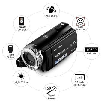 

ORDRO Digital Camera HDV-V12 3.0 Inch LCD 1080P FHD Camcorder 16X Zoom DVR IR Night Vision CMOS Sensor Microphone EU Plug