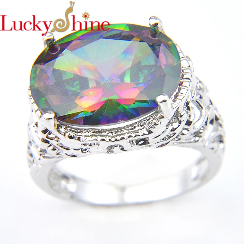 Luckyshine Европа Популярные ювелирные изделия овальные Мистик Радуга Cz Циркон