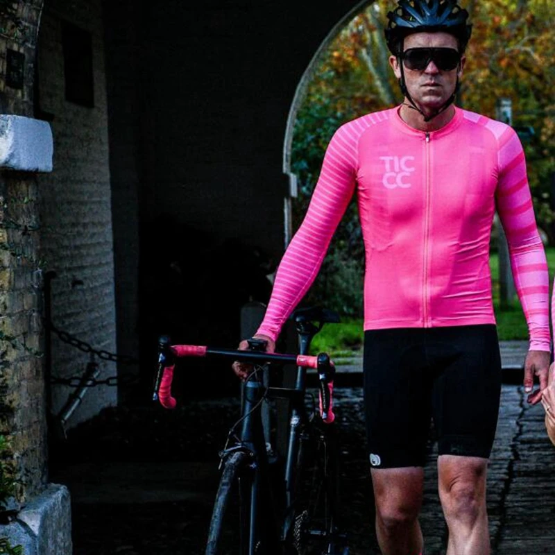

2020 Spring race team Cycling clothing Quick-dry Pink Long Sleeve Jersey Road Bike MTB Tops Manga larga maillot ciclismo hombre