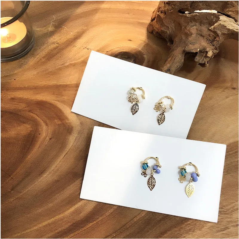 

2019 Korea New Prevent allergy Retro Leaf Earrings Color Crystal Flower Leaves Stud Earrings Ladies Fashion Jewelry