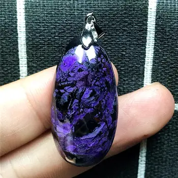 

Top Natural Royal Purple Sugilite Pendant Jewelry For Woman Man Crystal 33x17x10mm Beads Silver Egg Shape Anticancer Stone AAAA