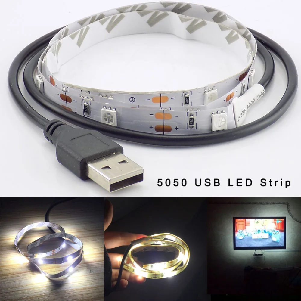 DC 5В USB светодиодный полосы светильник 5050 вечерние гибкий лампы ТВ фон теплый