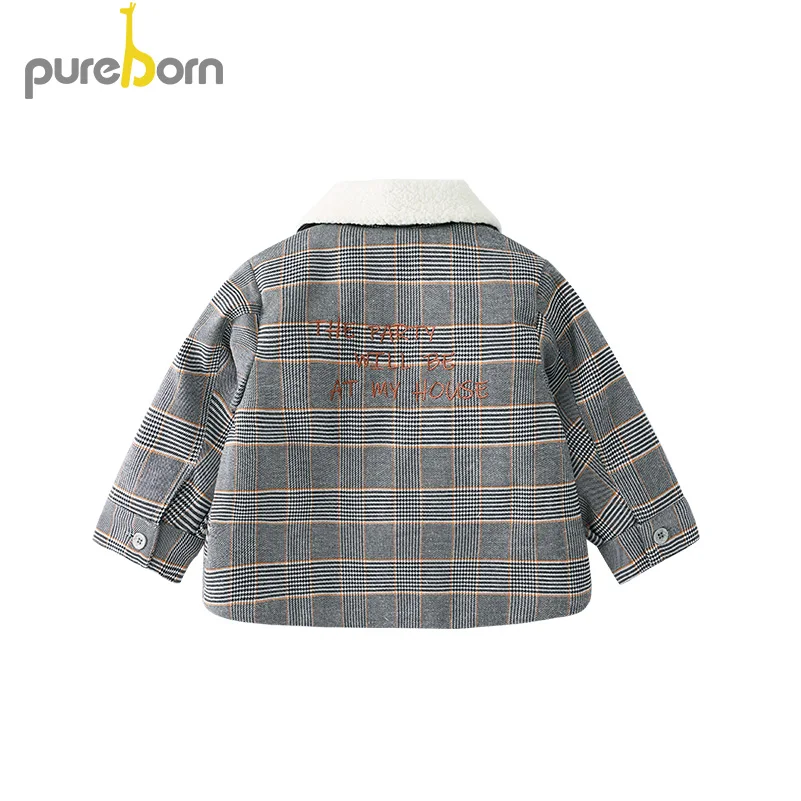 Pureborn/куртка для малышей утепленное пальто в клетку с воротником Питер Пэн зимняя