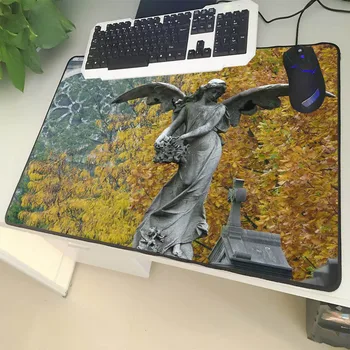 

XGZ Landscape Photo Large Size Mouse Pad Seam Art Statue Angel Pattern Laptop PC Table Mat Rubber Universal Non-slip