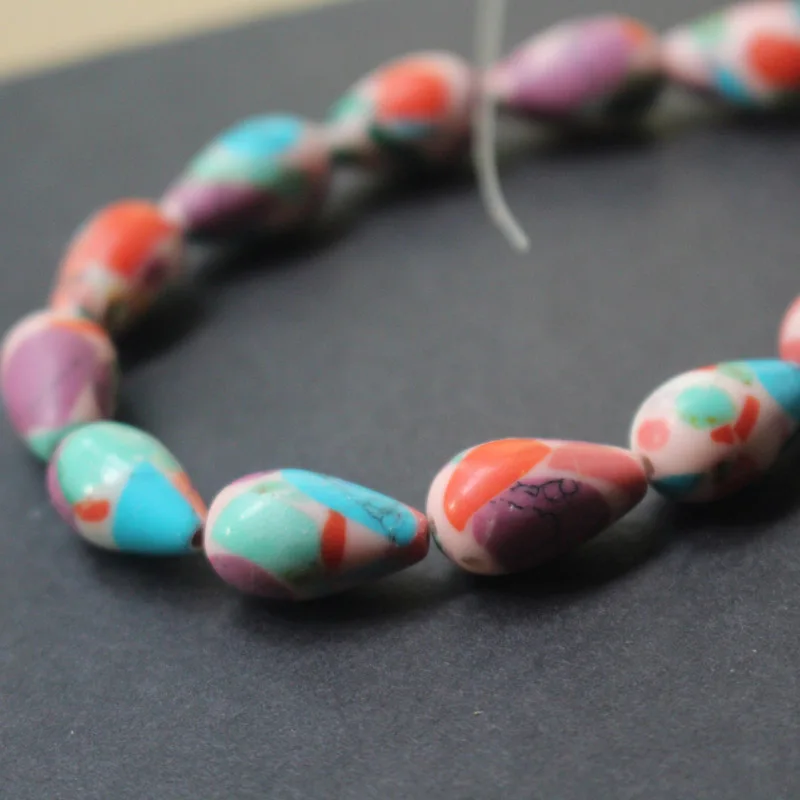 

12Pieces/Lot 17mm*10mm Drop Shape Synthetic Colorful Stone beads for jewelry making