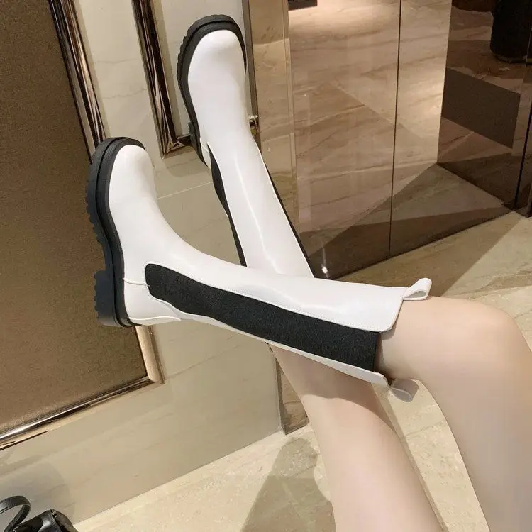 Women's Over The Knee Chelsea Boots 2020 Casual Korean Style Platform Autumn Motorcycle Boots Shoes Female Long Leather Boots